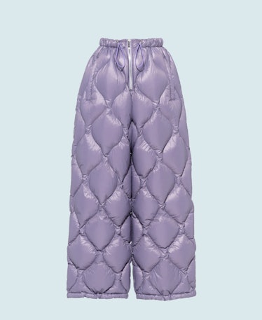 Quilted Nylon Pants in Blueberry from Miu Miu Fall/Winter 2021.