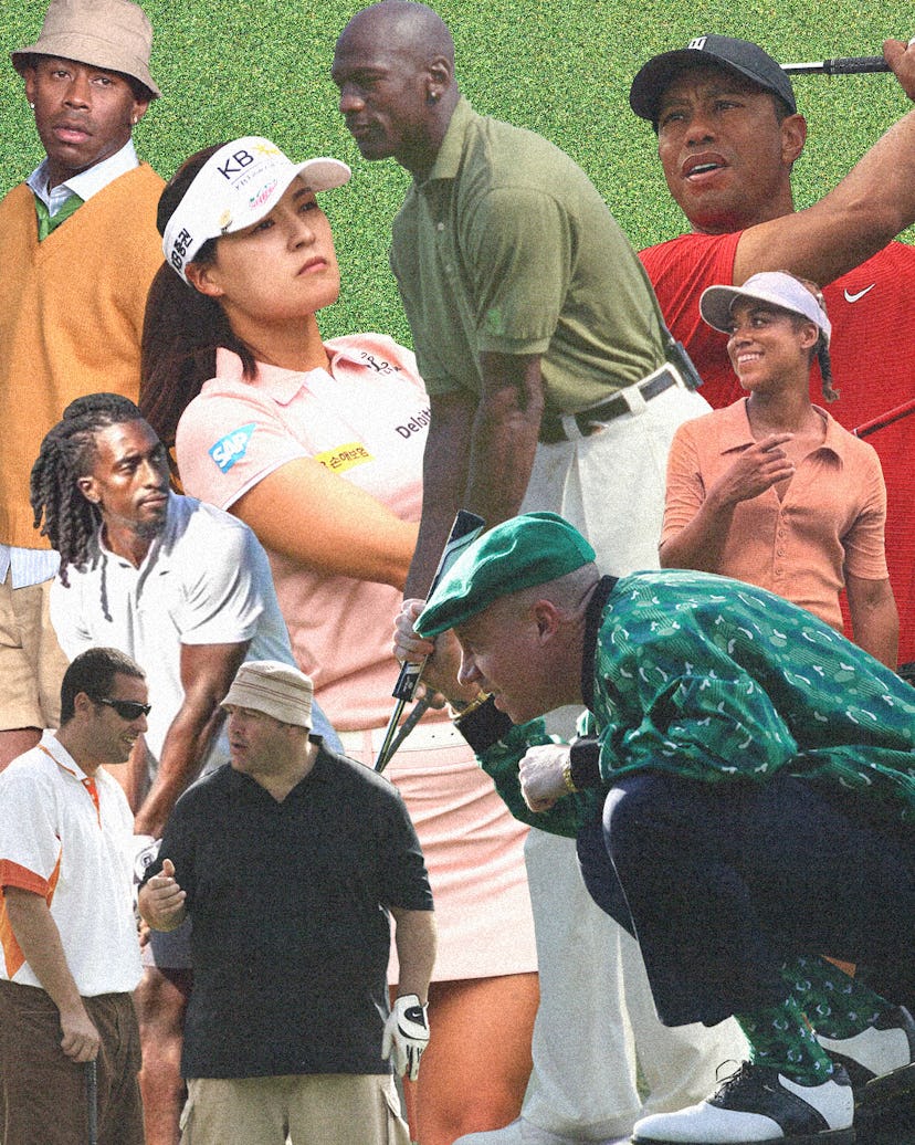 collage of golfers