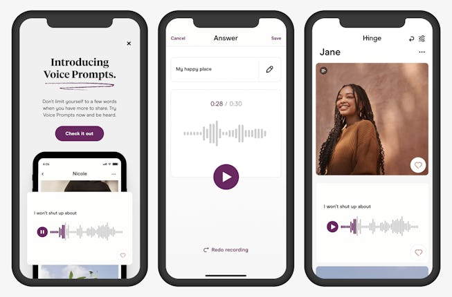 Hinge is adding audio prompts to their app.
