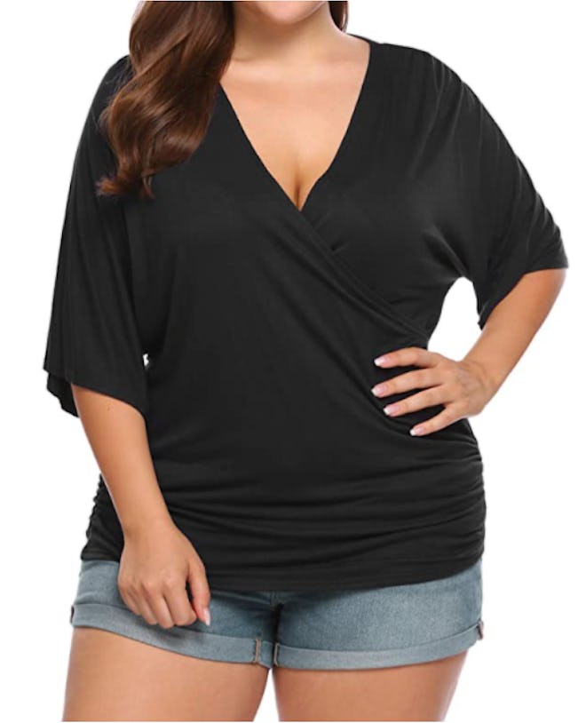 IN'VOLAND Plus Size Wrap Short Sleeve Top
