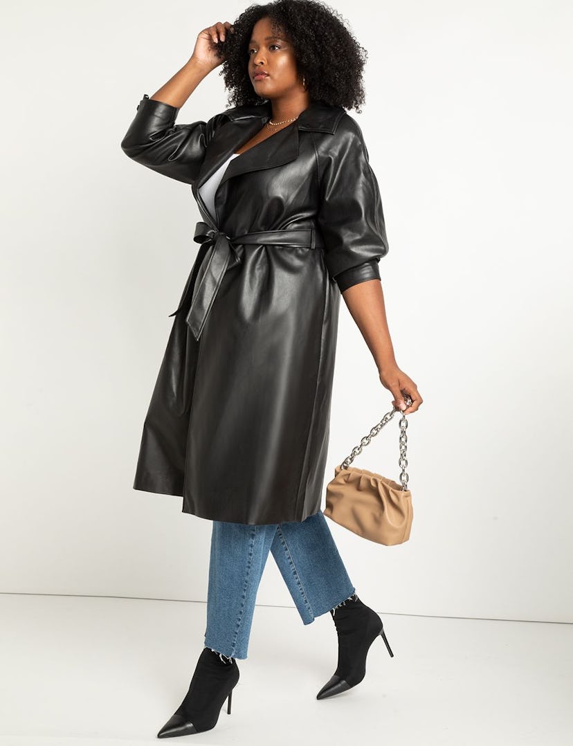 Faux Leather Strong Shoulder Coat