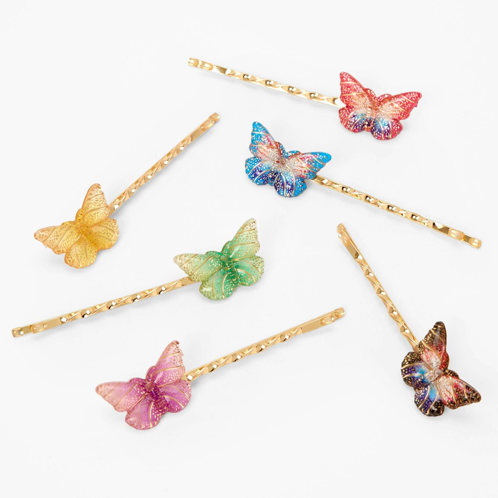 Gold Jewel Tone Butterfly Hair Pins 6 Pack