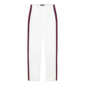 White Cotton Twill Trousers With Zig-Zag Sidestripe from Rowing Blazers.