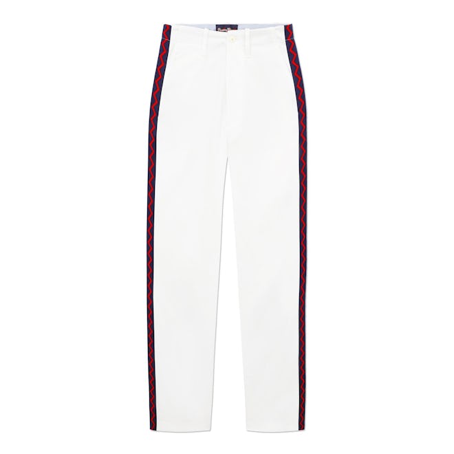 White Cotton Twill Trousers With Zig-Zag Sidestripe from Rowing Blazers.