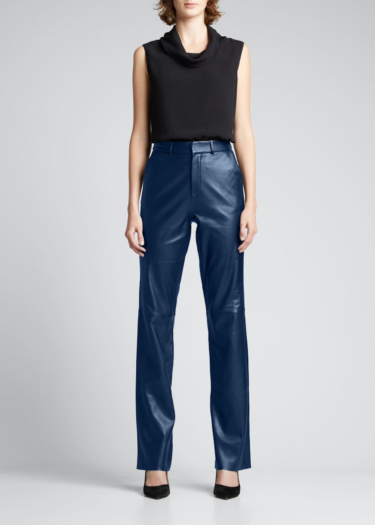 SERGIO HUDSON LEATHER FLAT FRONT TROUSER 
