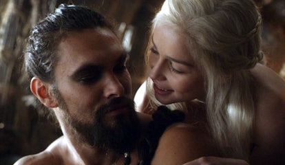 Emilia Clarke and Jason Momoa in "Game of Thrones." Try dressing up as their characters, Khalessi an...
