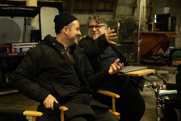 Scott Cooper and Guillermo del Toro on the set of Antlers.