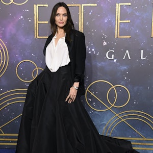 Angelina Jolie wearing Valentino at the 'The Eternals' premiere in London.