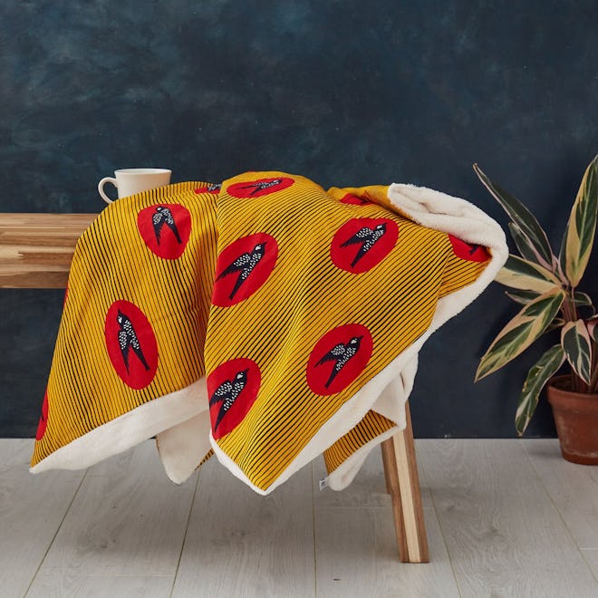African print throw - Yellow Red Bird Throw