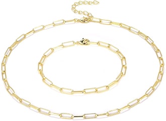 BOUTIQUELOVING 14K Gold Paperclip Chain Necklace 