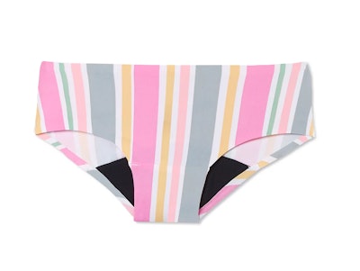 Product image of period underwear; pink stripe pattern