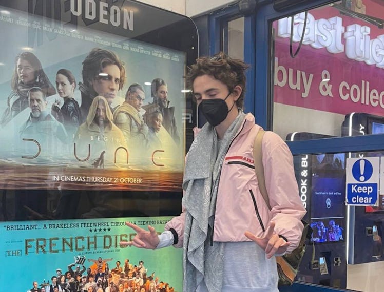 Timothee Chalamet in womens jacket.
