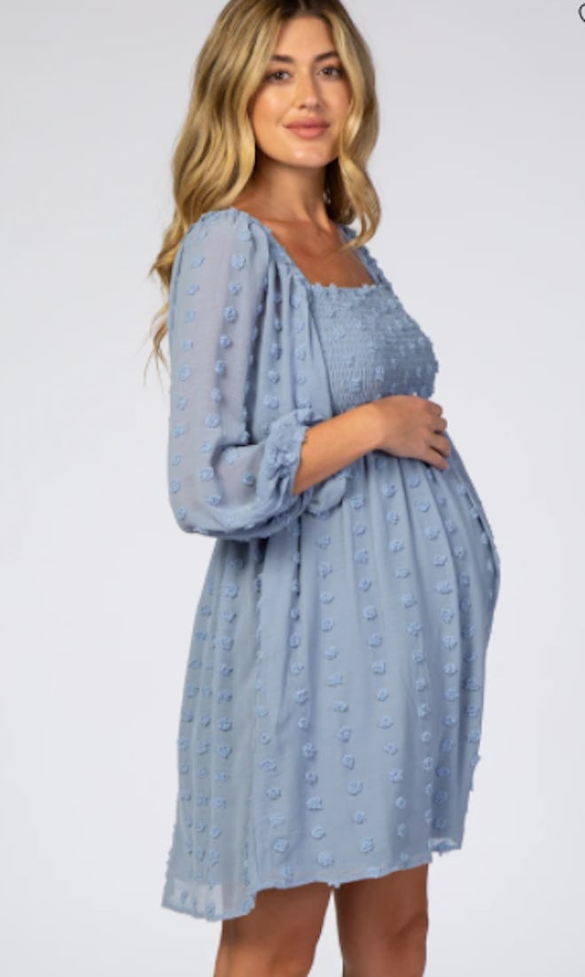 Dot Smocked Dress from Pink Blush maternity is a great petite maternity brand