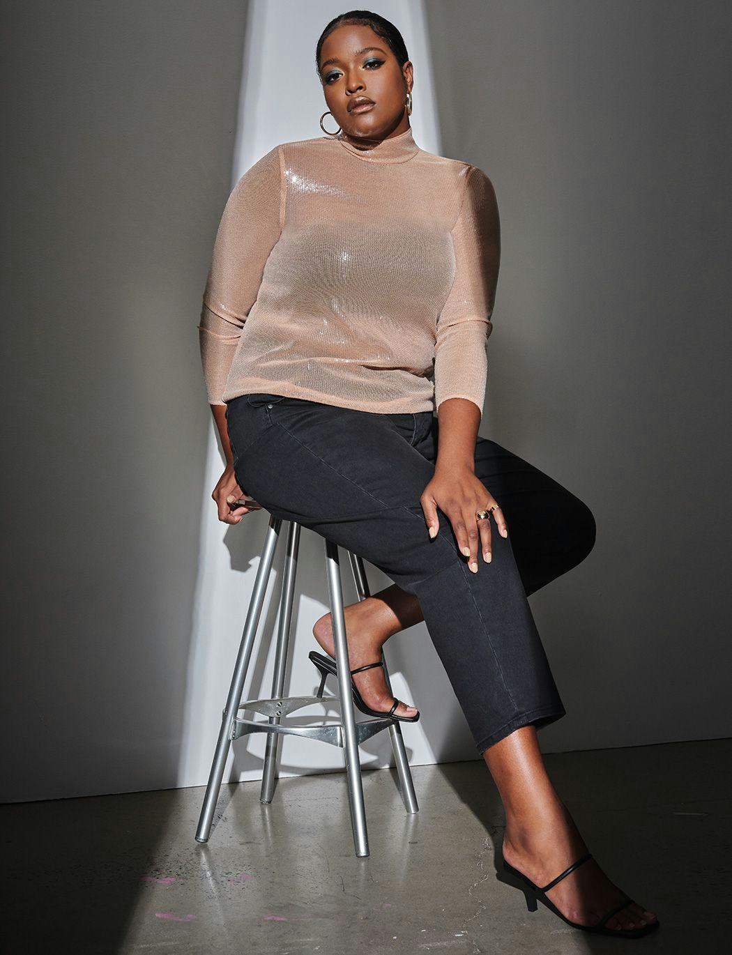 Sequin Mesh Mock Neck Top