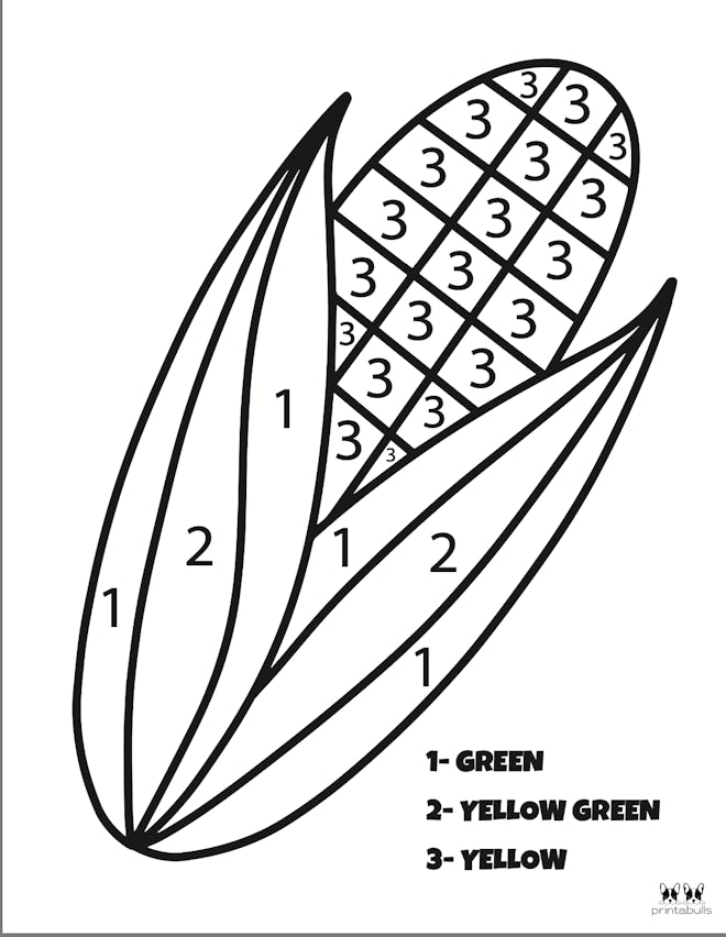 Corn Thanksgiving Color By Number Page