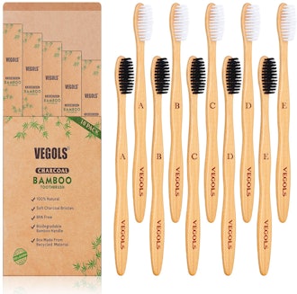 VEGOLS Biodegradable Reusable Bamboo Toothbrushes (10-Pack)