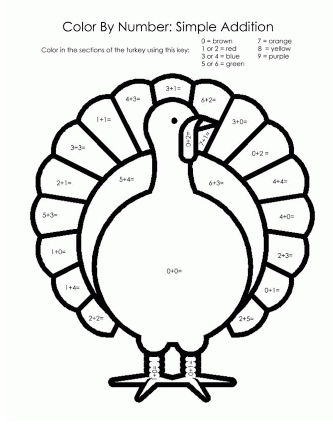 2 + 2 Thanksgiving Color By Number Page