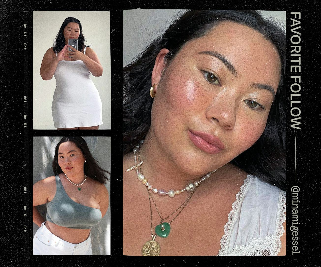 A collage of Minami Gessel wearing basic grey and white outfits