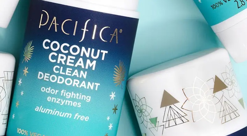 Pacifica coconut cream deodorant next to their other beauty products