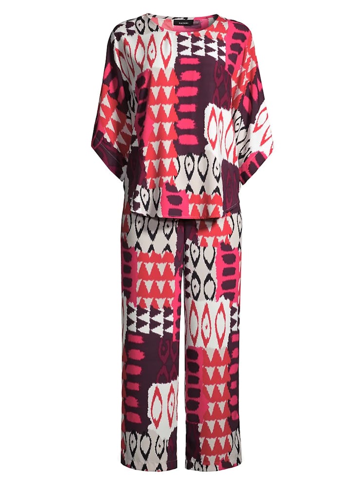Natori's two-piece printed satin pajama set. 