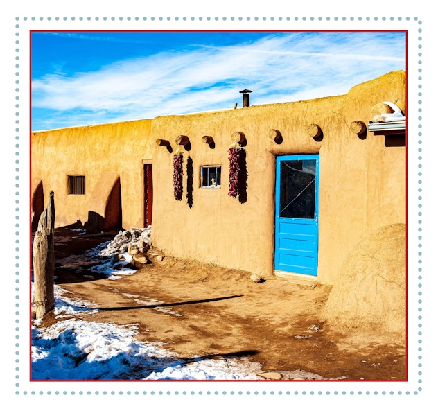 Examples of adobe architecture in Taos Pueblo, New Mexico.
