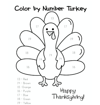 Higher Numbers Thanksgiving Color By Number Page
