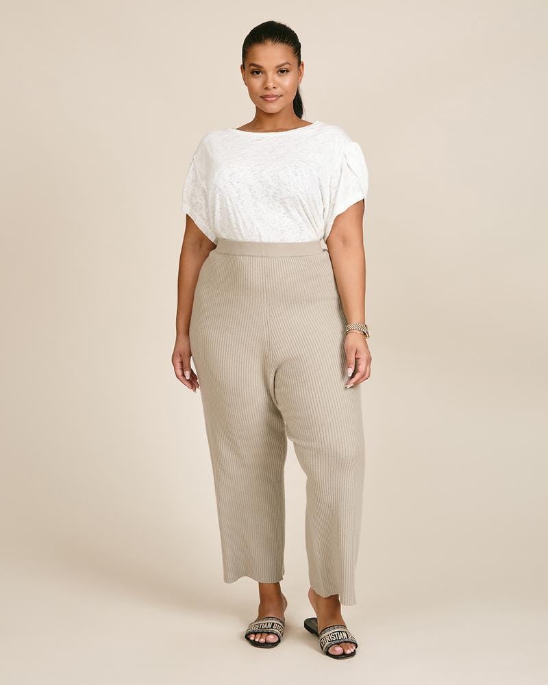 LaPointe Plus-Size Ribbed Tapered Pant