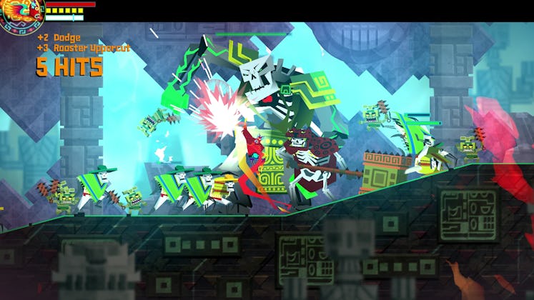 A screenshot from Guacamelee , the most unique side-scroller during a challenge segment
