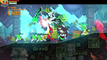 A screenshot from Guacamelee , the most unique side-scroller during a challenge segment