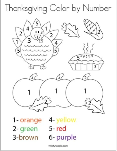 Thanksgiving Items Color By Number Page