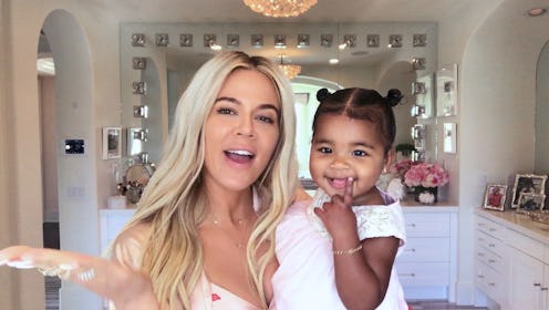 Khloe Kardashian and daughter True Thompson in a 2019 'Vogue' mom beauty routine video