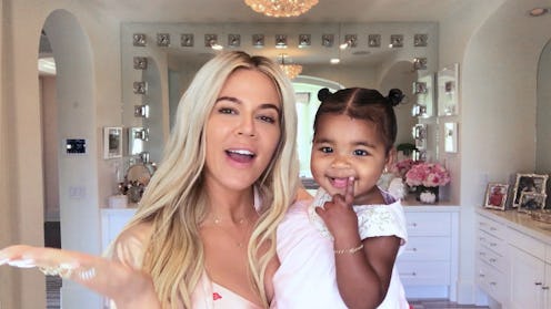 Khloe Kardashian and daughter True Thompson in a 2019 'Vogue' mom beauty routine video