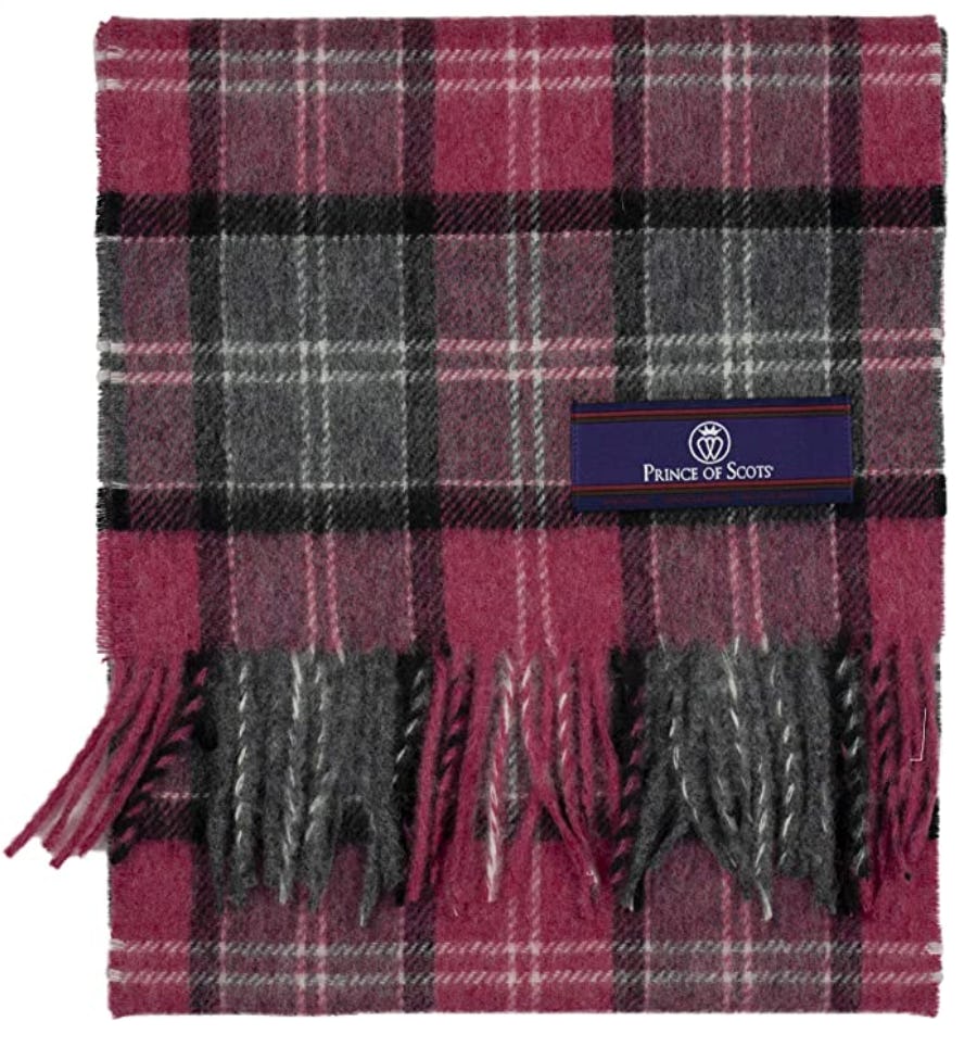 Plaid Fringed Merino Wool Scarf