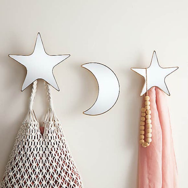 Pack of 3 Star & Moon Mirrored Wall Hooks