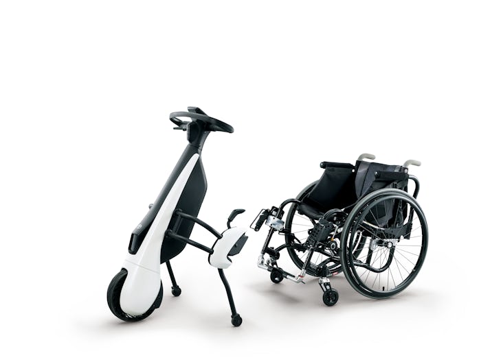 Toyota's new C+walk T mobility vehicle will be available in a configuration that attaches to a wheel...