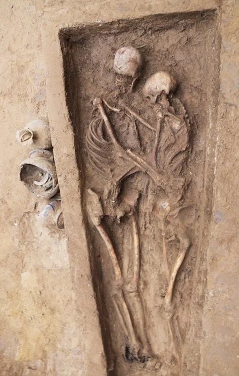 An illustration of an ancient Chinese couple in an embrace