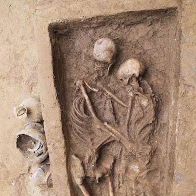 An illustration of an ancient Chinese couple in an embrace