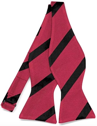 Red and Black Striped Cotton/Silk Self-Tie Bow Tie