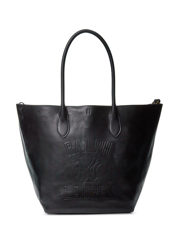 A black leather tote by Ralph Lauren