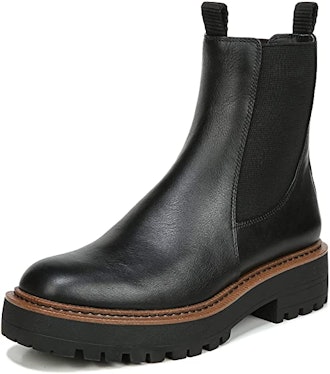 a pair of sam edelman lug-sole chelsea boots with a higher shaft