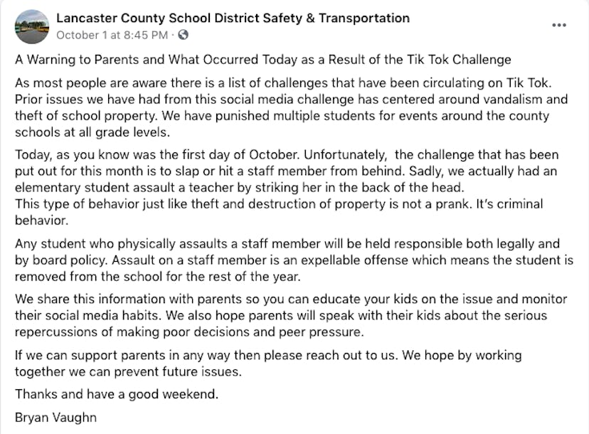 Lancaster County School District released a statement about a teacher who had been assaulted as a re...