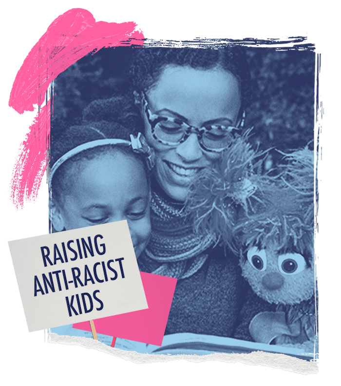 Collage showing Tabitha St. Bernard-Jacobs wearing a "power to the people" sweater, a Black mother a...