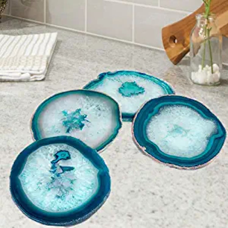 AMOYSTONE Teal Agate Coasters (4-Pack)