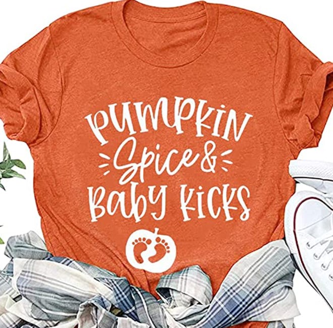 Pumpkin Spice and Baby Kicks Thanksgiving Maternity Shirt 