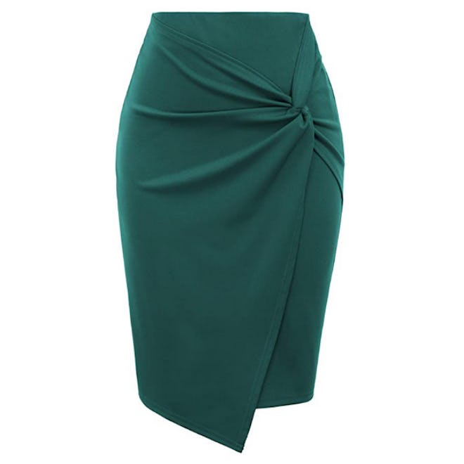 Kate Kasin Elastic Waist Wrap Front Pencil Skirt