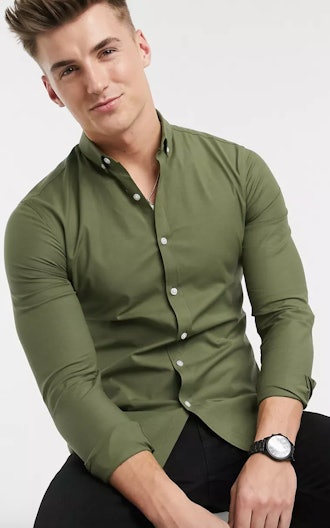 Long Sleeve Muscle Fit Oxford Shirt