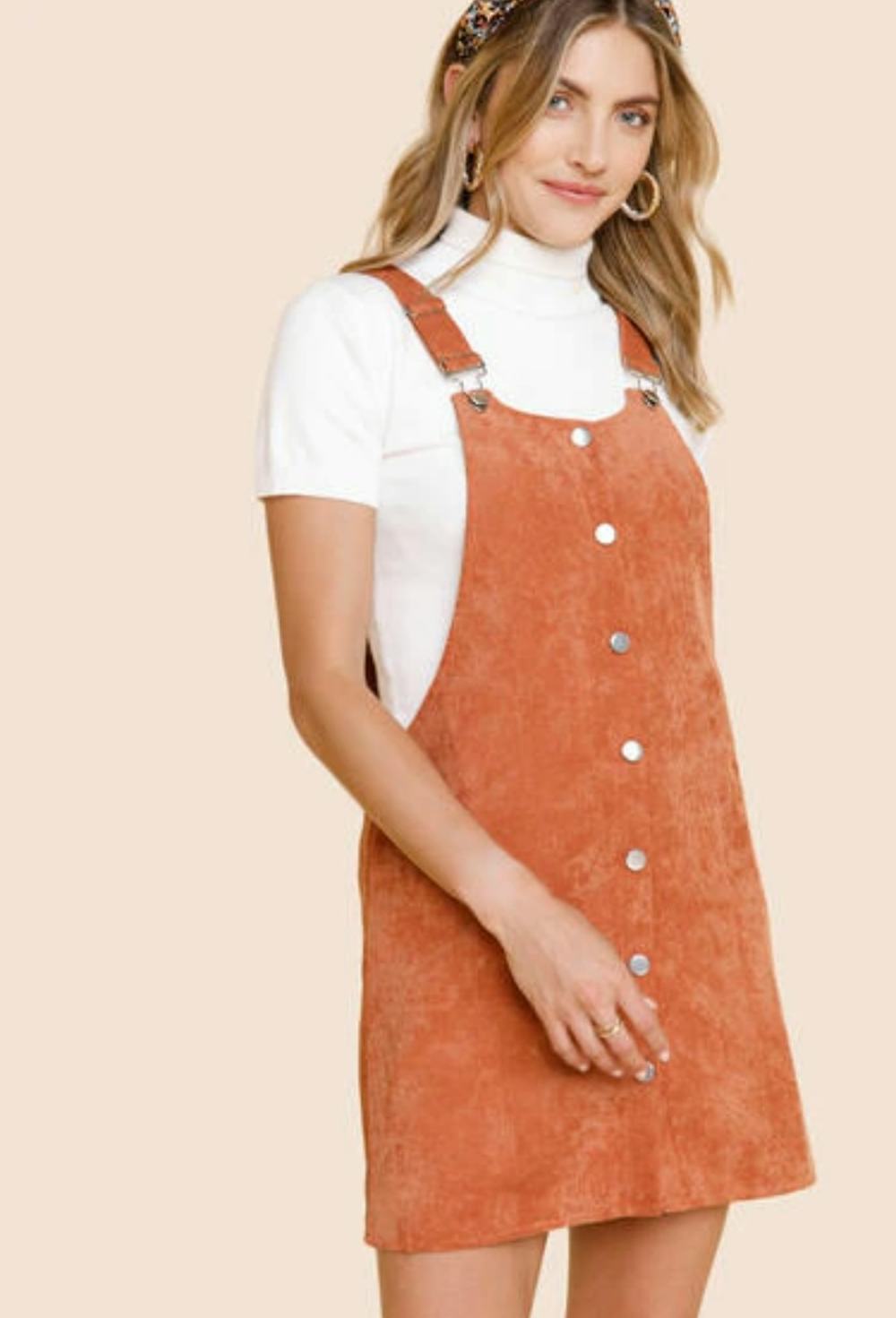 Sia Button Front Corduroy Overall Dress