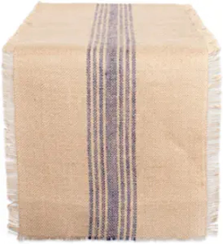 DII French Blue Middle Stripe Burlap Table Runner