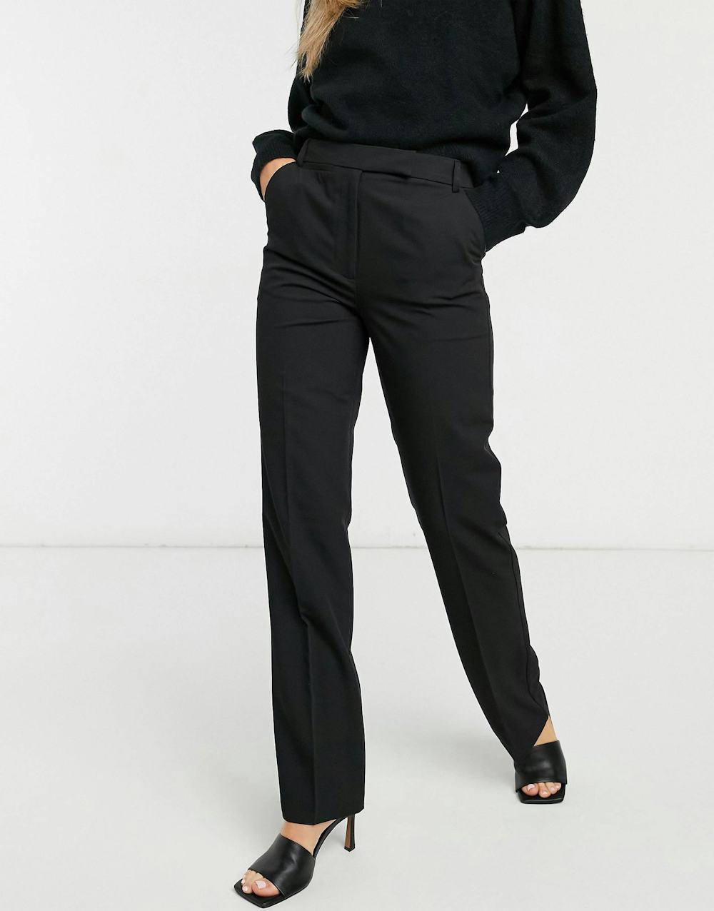 tailored straight leg pants in black