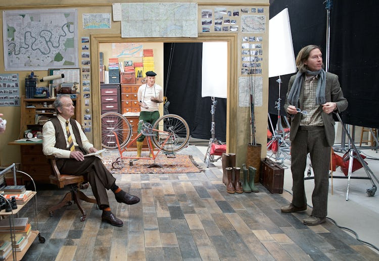 Bill Murray, Owen Wilson, and Wes Anderson on set of The French Dispatch.